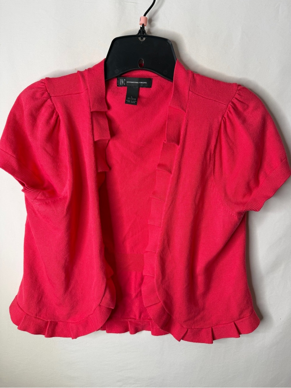 LADIES LARGE INC International Concepts Vibrant Pink Ruffle-Trim Open Cardigan